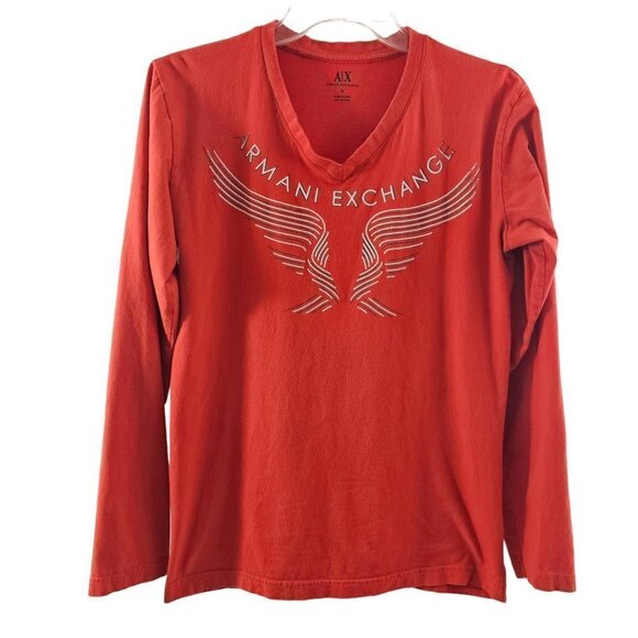 Armani Exchange A/X Women’s Size Small Red V-Neck Long Sleeve Cotton T-shirt - Picture 11 of 15
